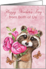 Mother’s Day from Both of Us with a Beautiful Raccoon Holding Flowers card