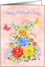 Mother’s Day with Beautiful Bouquet of Summer Flowers and Butterflies card