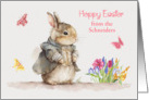 Easter Custom Name with an Adorable Bunny and Beautiful Spring Flowers card