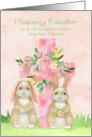 Easter to Niece and Fiance a Beautiful Flowered Cross and Rabbits card