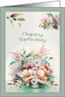 Birthday with a Beautiful Bouquet of Spring Flowers and a Hummingbird card