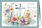 Easter Blessings with a Cross Surrounded by Beautiful Spring Flowers card
