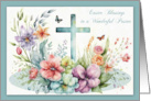 Easter Blessings to Pastor with a Cross Surrounded by Spring Flowers card