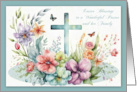 Easter Blessings to Pastor and her Family with a Cross and Flowers card