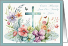 Easter Blessings from Our Family to Yours with a Cross and Flowers card