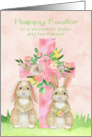 Easter to Sister and Partner a Beautiful Flowered Cross and Rabbits card