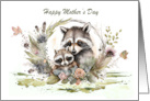 Mother’s Day with a Raccoon and her Baby Surrounded by Flowers card