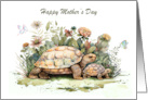 Mother’s Day with a Turtle and her Baby Surrounded by Flowers card
