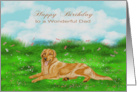 Birthday to Dad with a Beautiful Golden Retriever Relaxing in a Meadow card