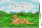 Father’s Day Custom Name a Golden Retriever Relaxing in a Meadow card