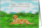 Father’s Day to Grandson with a Golden Retriever Relaxing in a Meadow card
