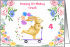 Birthday Custom Name and Age with a Rabbit Riding a Purple Scooter card