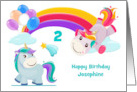 Birthday Custom Name and Age with Happy Unicorns Under a Rainbow card