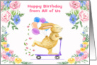 Birthday from All of Us with a Rabbit Riding a Purple Scooter card