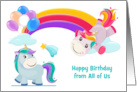 Birthday from All of Us with Unicorns Under a Rainbow and Balloons card