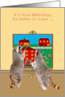 Birthday to Ex Sister in Law Two Adorable Raccoons Painting Town card