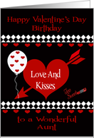 Birthday on Valentine’s Day to Aunt with Red Hearts on black and White card