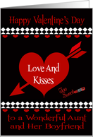 Valentine’s Day to Aunt and Boyfriend, Red Hearts on black and White card