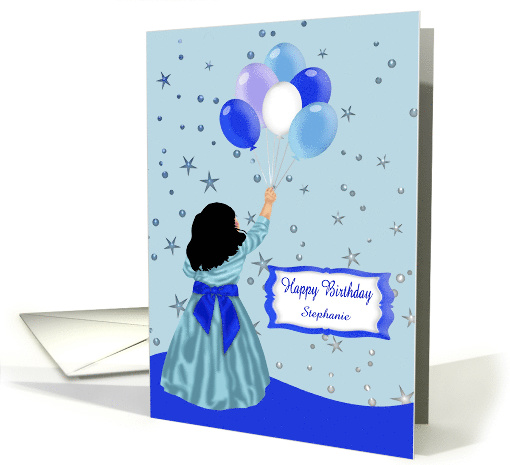 Birthday, custom name, girl holding a bunch of balloons... (1353834)