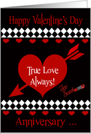 Anniversary on Valentine’s Day with Red Hearts and White Triangles card