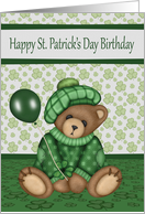 Birthday on St. Patrick’s Day Card with a Cute Bear Holding a Balloon card