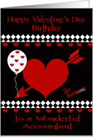 Birthday on Valentine’s Day To Accountant, Red heart, white diamonds card