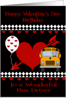 Birthday on Valentine’s Day To Bus Driver, Red heart, white diamonds card