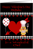 Birthday on Valentine’s Day To Chef, Red heart, duck wearing chef hat card
