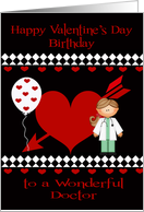 Birthday on Valentine’s Day To Female Doctor, Red heart, diamonds card