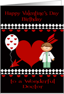 Birthday on Valentine’s Day To Male Doctor, Red heart, white diamonds card
