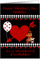 Birthday on Valentine’s Day to Firefighter, bear firefighter, hydrant card