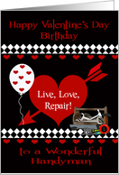 Birthday on Valentine’s Day to Handyman with Hearts and a Box of Tools card