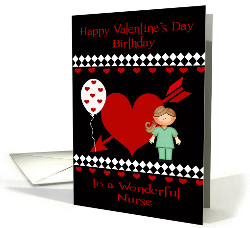 Birthday on Valentine's Day To Female Nurse, Red heart,... (1356624)