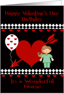 Birthday on Valentine’s Day To Female Nurse, Red heart, white diamonds card