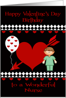 Birthday on Valentine’s Day To Male Nurse, Red heart, white diamonds card