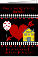 Birthday on Valentine’s Day To School Principal, Red heart, diamonds card