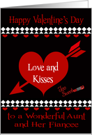 Valentine’s Day To Aunt and Fiancee, Red hearts, black, white diamonds card