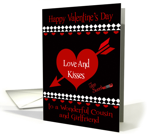 Valentine's Day To Cousin and Girlfriend, Red hearts on black card
