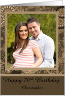 70th Birthday Custom Name Photo Card with a Vintage Steampunk Gears card