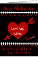 Valentine’s Day To Father and Family, Red hearts on black, diamonds card