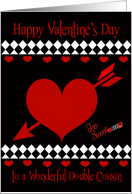 Valentine’s Day To Double Cousin, Red hearts on black, diamonds card