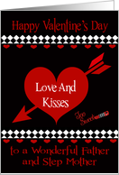 Valentine’s Day To Father and Step Mother, Red hearts on black card