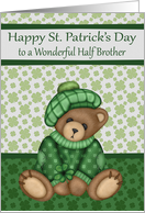 St. Patrick’s Day to Half Brother, cute bear wearing hat, shamrocks card