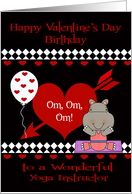 Birthday on Valentine’s Day To Yoga Instructor, Hippopotamus on Mat card