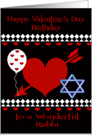 Birthday on Valentine’s Day To Rabbi, Red heart with Star of David card