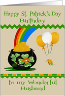 Birthday on St. Patrick’s Day to Husband with a Big Pot of Gold card