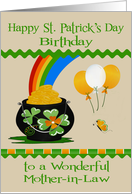 Birthday on St. Patrick’s Day to Mother-in-Law, pot of gold, balloons card