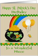 Birthday on St. Patrick’s Day to Niece with a Pot of Gold and Balloons card