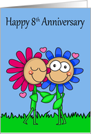 8th Wedding Anniversary with a Happy Flower Couple and Hearts card