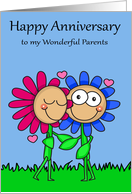 Anniversary to Parents, general, happy flower couple smiling, hearts card